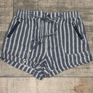Iris Blue and White Striped High Waist Shorts